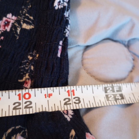 Floral Spring Time Puff Sleeve Maxi Dress Navy Blue Stretchy Conforming Flowers - Picture 5 of 5